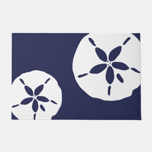 Navy Blue Coastal Beach House Nautical Sand Dollar Fußmatte (Vorderseite)