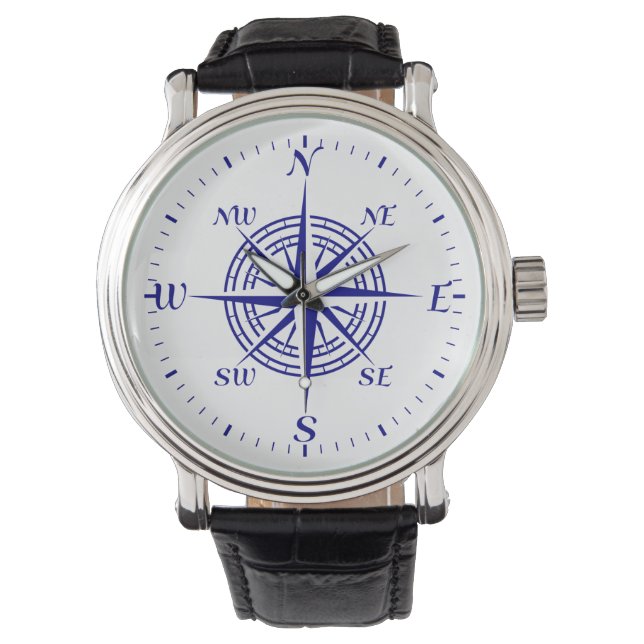 Navy Blue Coastal Compass Rose Armbanduhr (Vorderseite)