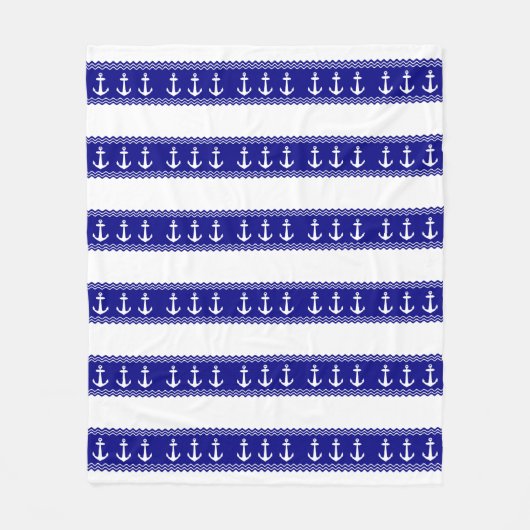 Navy Blue Coastal Muster Anker Fleecedecke (Vorderseite)