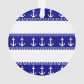 Navy Blue Coastal Muster Anker Ornament (Rückseite)