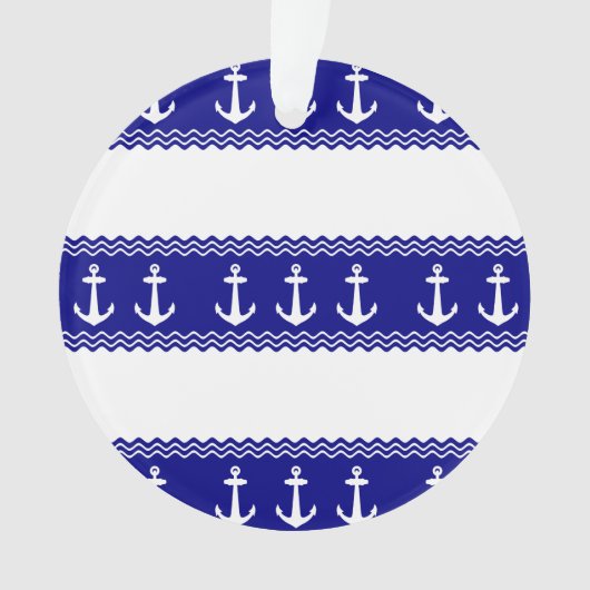 Navy Blue Coastal Muster Anker Ornament (Vorderseite)