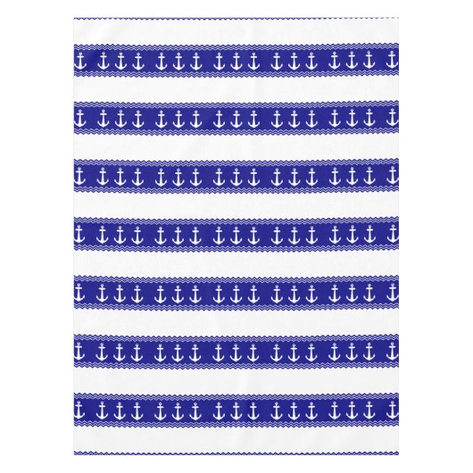 Navy Blue Coastal Muster Anker Tischdecke (Vorderseite)