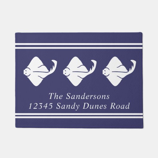 Navy Blue Coastal Nautical Stingray Manta Ray Fußmatte (Vorderseite)