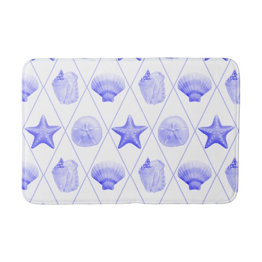 Navy Blue Coastal Seashells Starfish Badematte (Vorderseite)