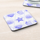 Navy Blue Coastal Seashells Starfish Getränkeuntersetzer (Linke Seite)