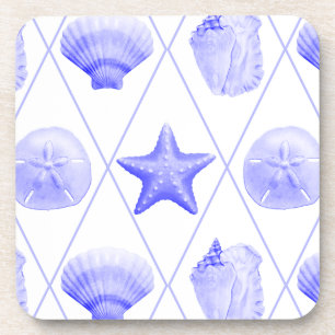 Navy Blue Coastal Seashells Starfish Getränkeuntersetzer