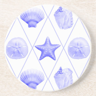 Navy Blue Coastal Seashells Starfish Getränkeuntersetzer