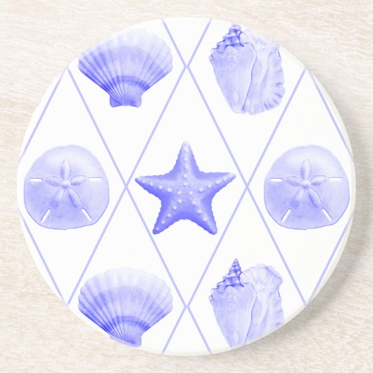 Navy Blue Coastal Seashells Starfish Getränkeuntersetzer (Vorne)