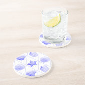 Navy Blue Coastal Seashells Starfish Getränkeuntersetzer (Seite)
