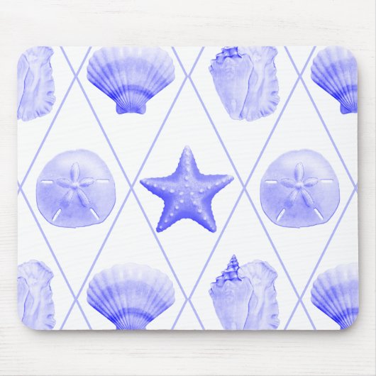 Navy Blue Coastal Seashells Starfish Mousepad (Vorne)