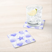 Navy Blue Coastal Seashells Starfish Rechteckiger Pappuntersetzer (Vor Ort)