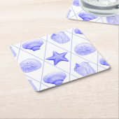 Navy Blue Coastal Seashells Starfish Rechteckiger Pappuntersetzer (angewinkelt)