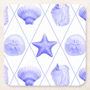 Navy Blue Coastal Seashells Starfish Rechteckiger Pappuntersetzer