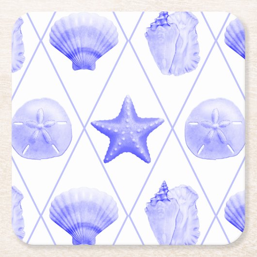 Navy Blue Coastal Seashells Starfish Rechteckiger Pappuntersetzer (Vorderseite)