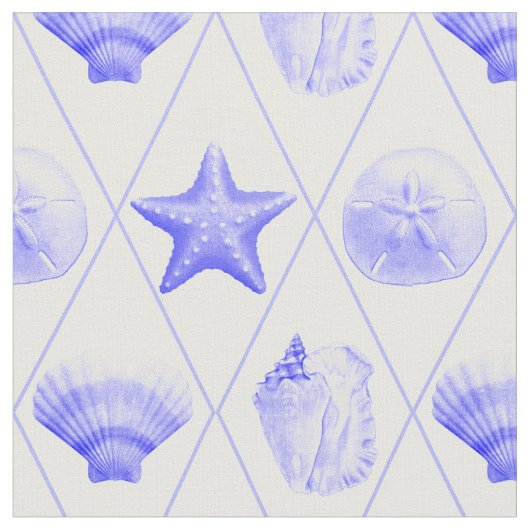 Navy Blue Coastal Seashells Starfish Stoff (Nahaufnahme)