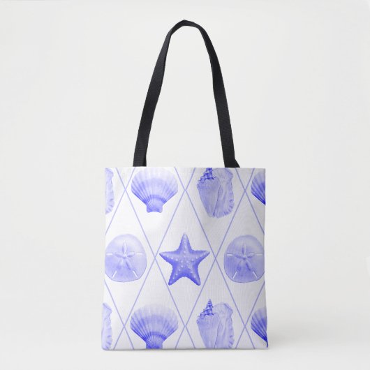 Navy Blue Coastal Seashells Starfish Tasche (Vorderseite)