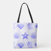 Navy Blue Coastal Seashells Starfish Tasche (Rückseite)