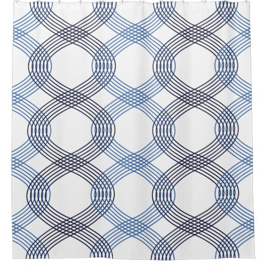 Navy Blue, Cobalt Interlocking Lines Duschvorhang (Vorderseite)