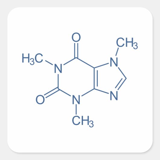 Navy Blue Coffein Molecule Quadratischer Aufkleber (Vorderseite)