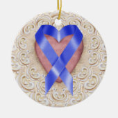 Navy Blue Colon Cancer Ribbon from Heart - SR Keramik Ornament (Vorne)