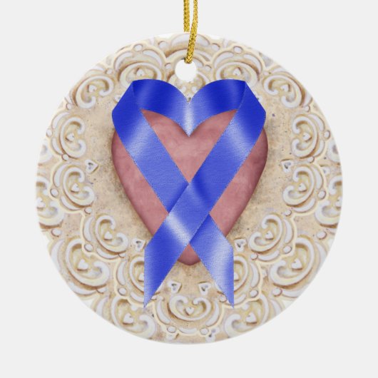 Navy Blue Colon Cancer Ribbon from Heart - SR Keramikornament (Vorne)
