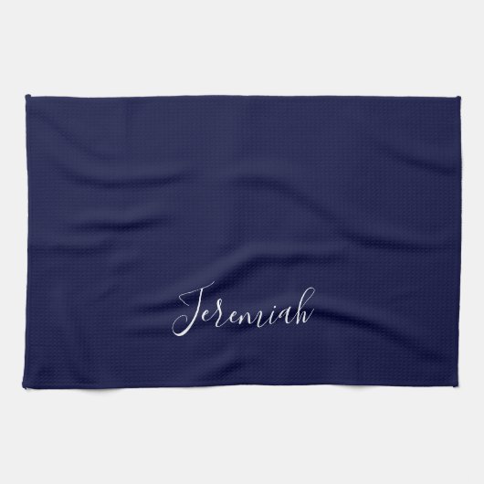Navy Blue Color Plain Modern Own Name Calligraphy Geschirrtuch (Horizontal)