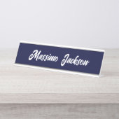 Navy Blue Color Plain Modern Own Name Calligraphy Schreibtischnamensplakette (Vorderseite )