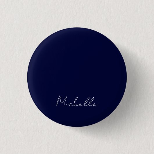 Navy Blue Color Schlicht Moderne Namenskalligraphi Button (Vorderseite)