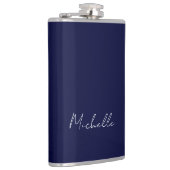 Navy Blue Color Schlicht Moderne Namenskalligraphi Flachmann (Rechts)