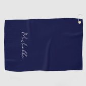 Navy Blue Color Schlicht Moderne Namenskalligraphi Golfhandtuch (Horizontal)