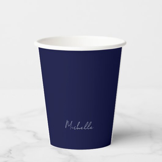 Navy Blue Color Schlicht Moderne Namenskalligraphi Pappbecher (Vorderseite)