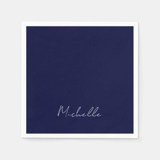 Navy Blue Color Schlicht Moderne Namenskalligraphi Serviette (Vorderseite)