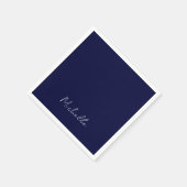 Navy Blue Color Schlicht Moderne Namenskalligraphi Serviette (Ecke)
