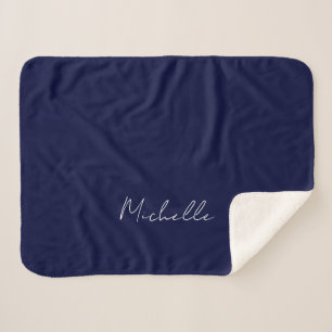 Navy Blue Color Schlicht Moderne Namenskalligraphi Sherpadecke