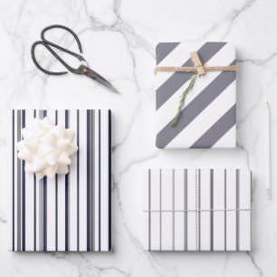 Navy Blue Color Stripe Vintag Niedlich Geschenkpapier Set