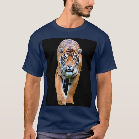 Navy Blue Color Tiger Trendy Modern Template T-Shirt (Vorderseite)