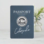 Navy Blue Colorado Passport Save the Date (Stehend Vorderseite)