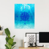 Navy Blue Compass Rose Poster (Heimbüro)