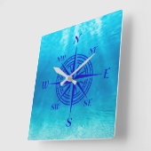 Navy Blue Compass Rose Quadratische Wanduhr (Winkel)