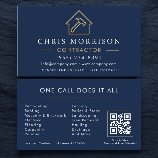 Navy Blue Construction Company QR Code Visitenkarte