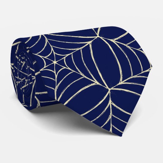 Navy Blue Cool Cobweb Spooky Uncanny Halloween Krawatte (Gerollt)
