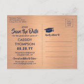 Navy Blue & Copper Abschluss Foto Save the Date Postkarte (Rückseite)