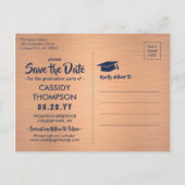 Navy Blue & Copper Abschluss Foto Save the Date Postkarte (Rückseite)