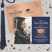 Navy Blue & Copper Abschluss Foto Save the Date Postkarte
