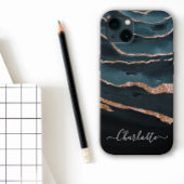 Navy Blue & Copper Elegante Script Abstrakt Name Case-Mate iPhone Hülle