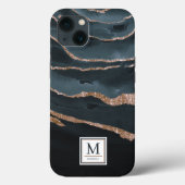 Navy Blue & Copper Elegantes Abstraktes Wasser Case-Mate iPhone Hülle (Rückseite)