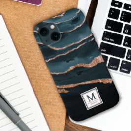 Navy Blue & Copper Elegantes Abstraktes Wasser Case-Mate iPhone Hülle