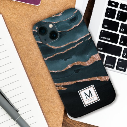 Navy Blue & Copper Elegantes Abstraktes Wasser Case-Mate iPhone Hülle