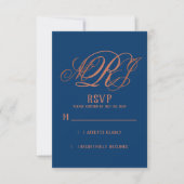 Navy Blue Copper Monogram Wedding RSVP (Vorderseite)