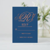 Navy Blue Copper Monogram Wedding RSVP (Stehend Vorderseite)